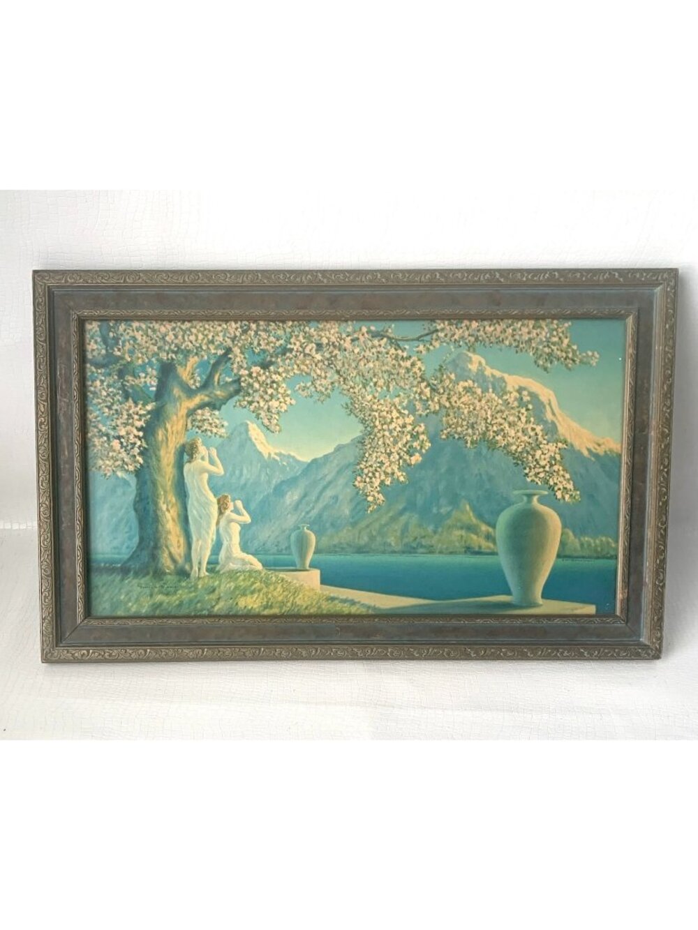 Vintage Henri G. Reynard Art Deco Print Titled "Love's Echoes" In Ornate Frame